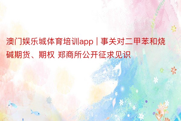 澳门娱乐城体育培训app | 事关对二甲苯和烧碱期货、期权 郑商所公开征求见识