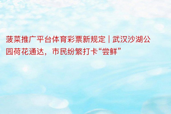 菠菜推广平台体育彩票新规定 | 武汉沙湖公园荷花通达，市民纷繁打卡“尝鲜”