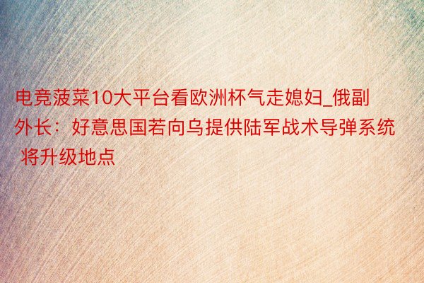 电竞菠菜10大平台看欧洲杯气走媳妇_俄副外长：好意思国若向乌提供陆军战术导弹系统 将升级地点