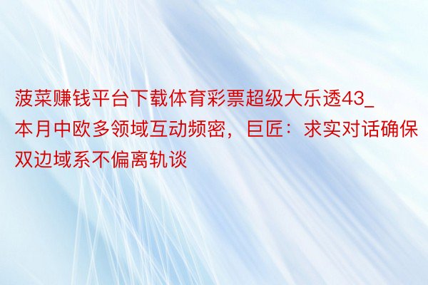 菠菜赚钱平台下载体育彩票超级大乐透43_本月中欧多领域互动频密，巨匠：求实对话确保双边域系不偏离轨谈